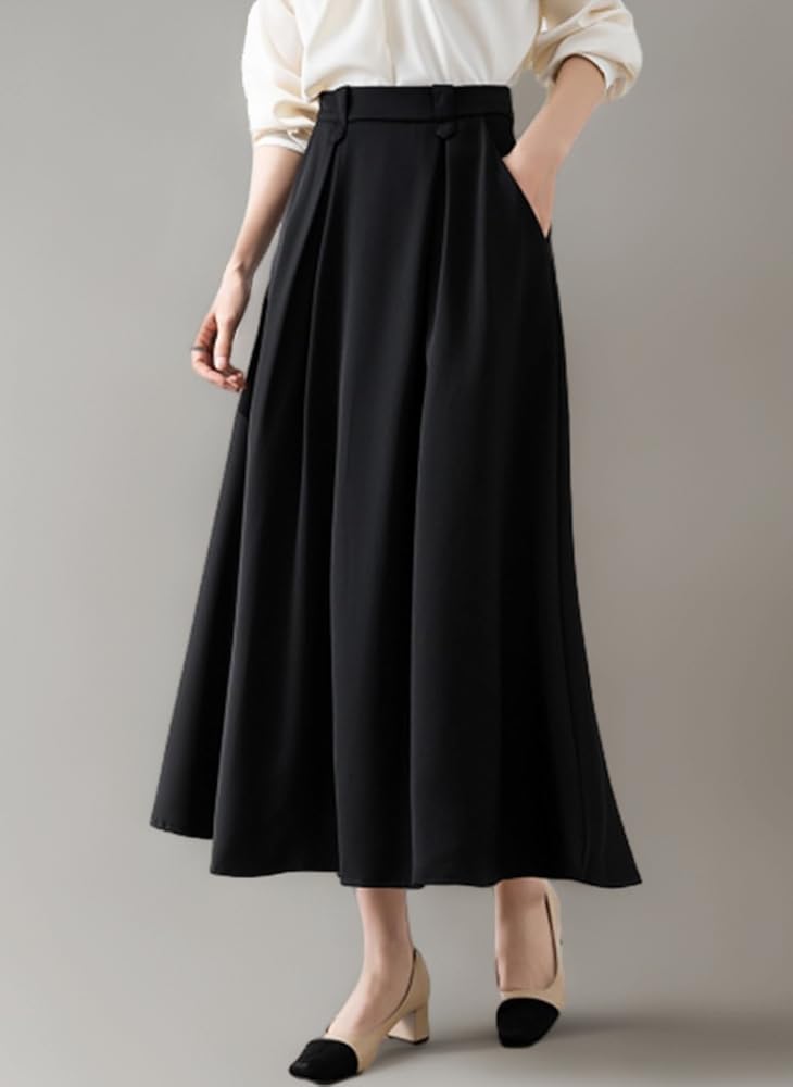 HA-1132 PATOU 美品 フレアロングスカート ブラック レディース KOEISTORE フレアスカート スカート レディース ロングスカート